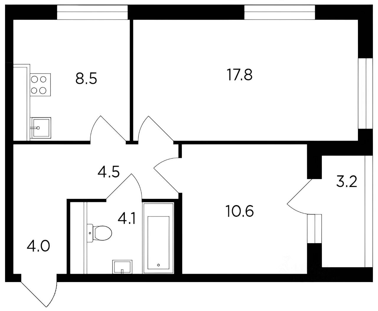 2-комнатная квартира, 52 м² — фото 2