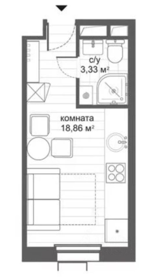 Квартира-студия, 27 м² — фото 2
