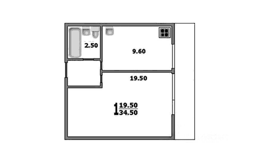 1-комнатная квартира, 35 м² — фото 2