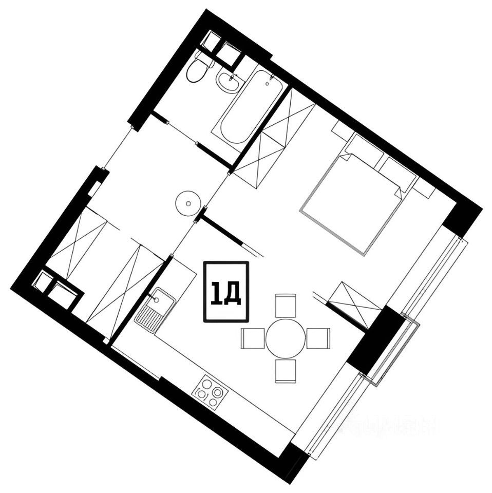 1-комнатная квартира, 40 м² — фото 2