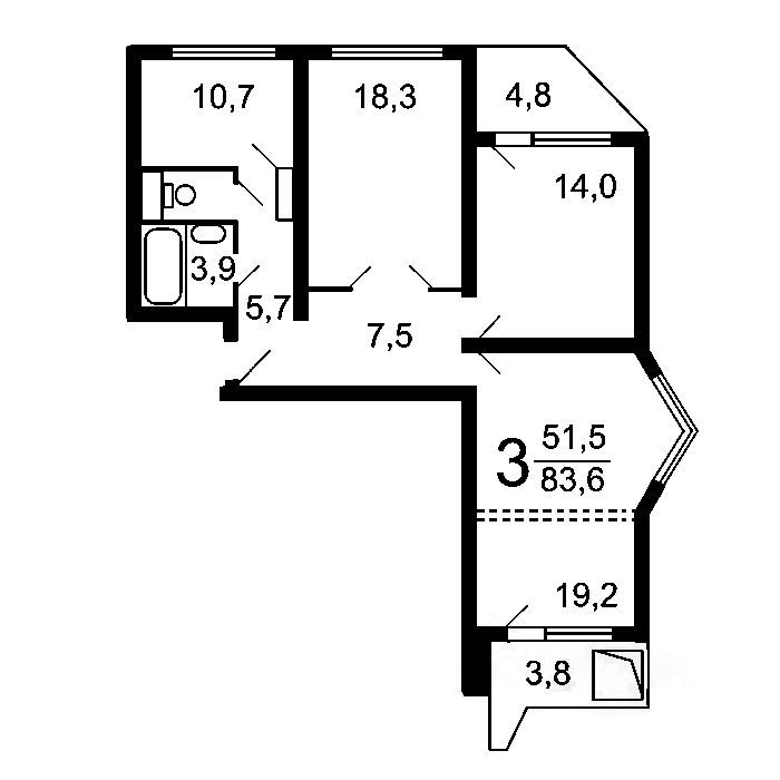 3-комнатная квартира, 86 м² — фото 2