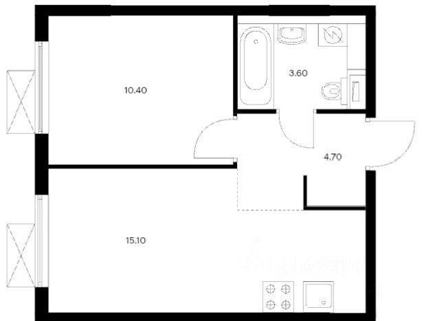 2-комнатная квартира, 35 м² — фото 2