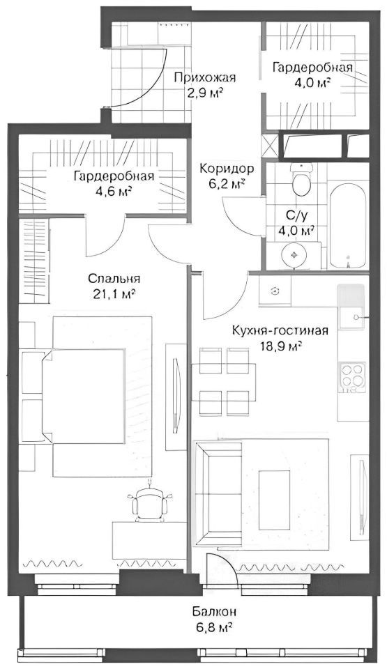 2-комнатная квартира, 72 м² — фото 2