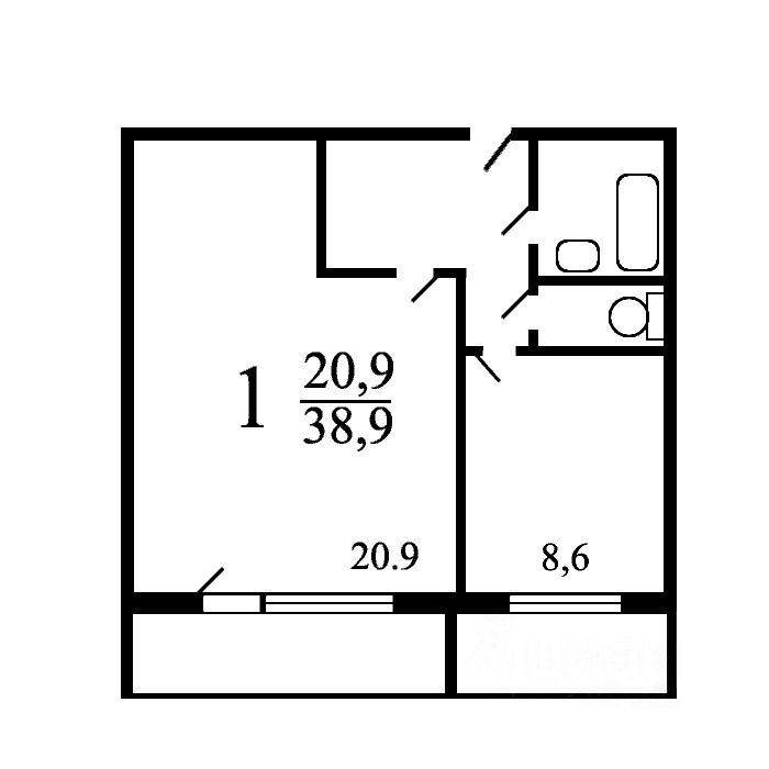 1-комнатная квартира, 40 м² — фото 2