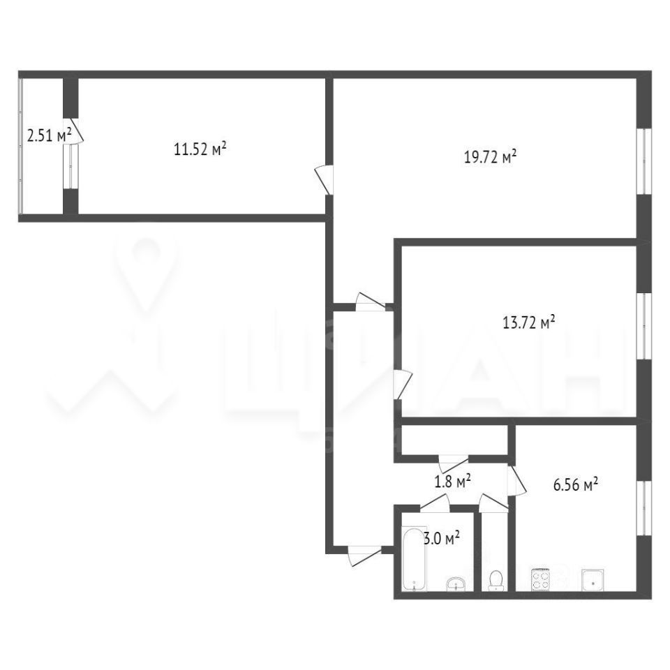 3-комнатная квартира, 65 м² — фото 2