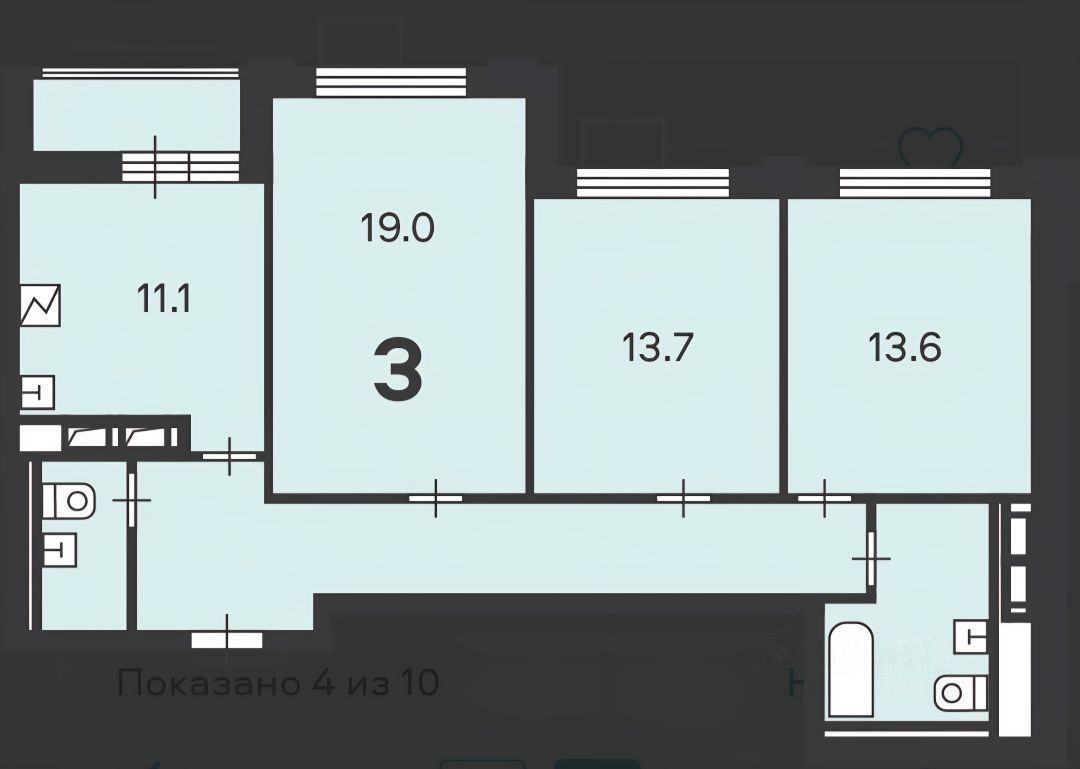 3-комнатная квартира, 80 м² — фото 5