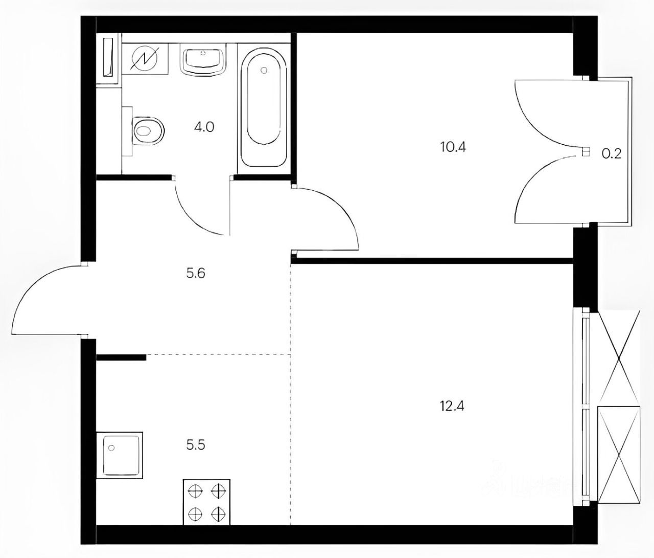 2-комнатная квартира, 40 м² — фото 3