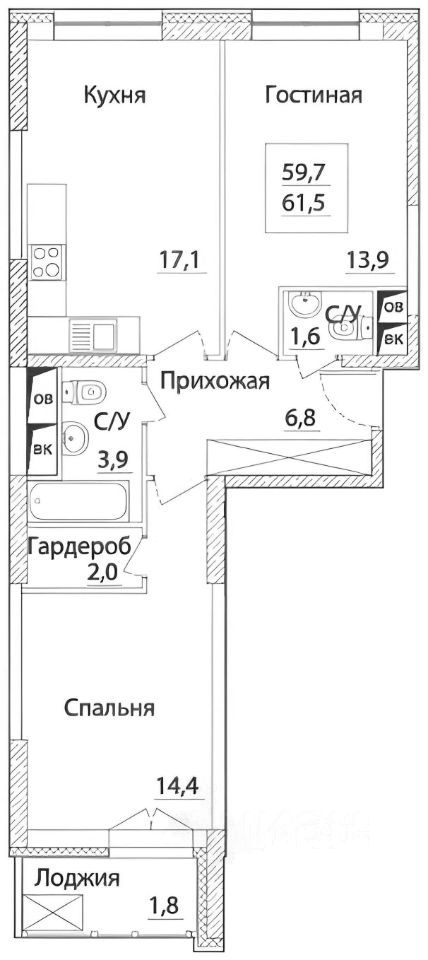 3-комнатная квартира, 64 м² — фото 2