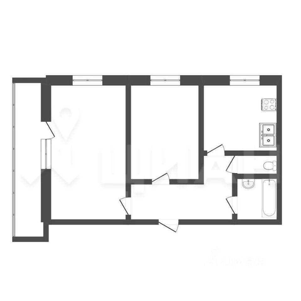 2-комнатная квартира, 55 м² — фото 2