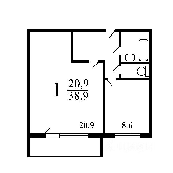 1-комнатная квартира, 40 м² — фото 2