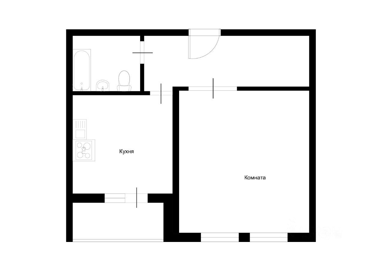 1-комнатная квартира, 40 м² — фото 2