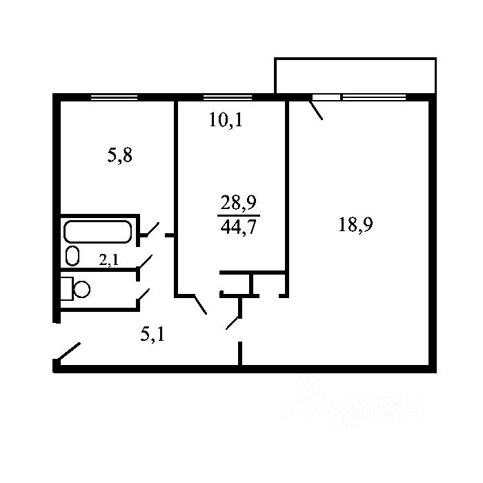 2-комнатная квартира, 45 м² — фото 2