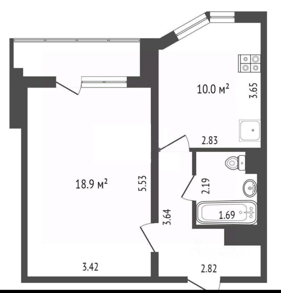 1-комнатная квартира, 40 м² — фото 1