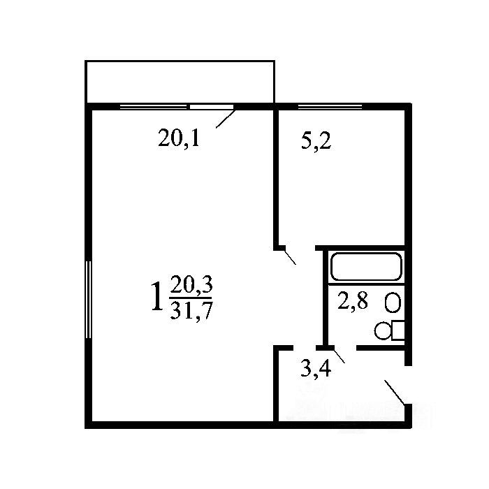 1-комнатная квартира, 35 м² — фото 2