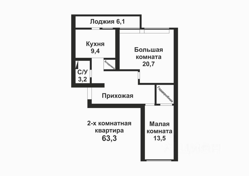 2-комнатная квартира, 65 м² — фото 1