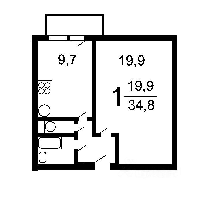 1-комнатная квартира, 36 м² — фото 2
