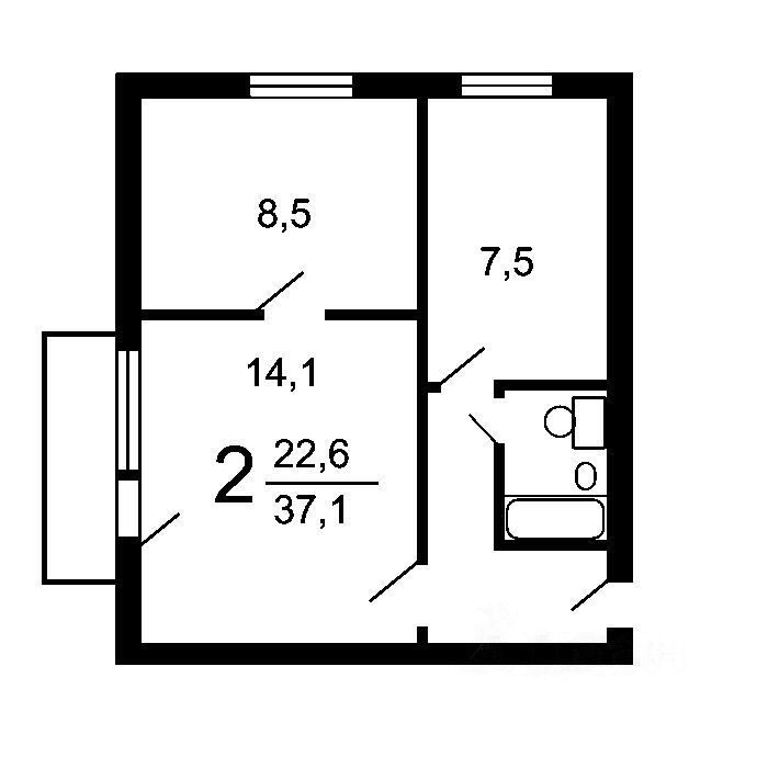 2-комнатная квартира, 38 м² — фото 2