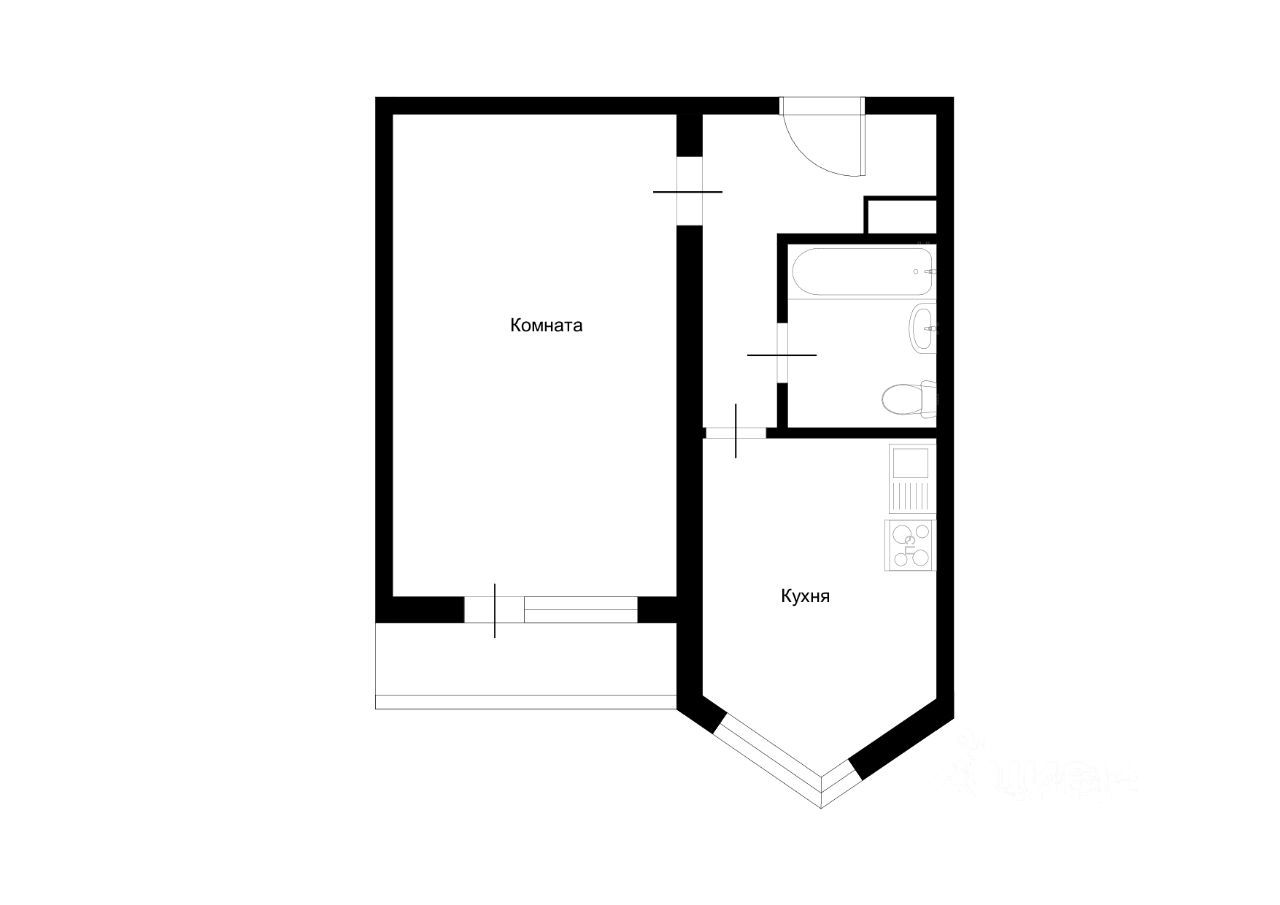 1-комнатная квартира, 40 м² — фото 2