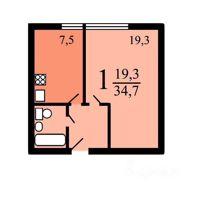 1-комнатная квартира, 40 м² — фото 2