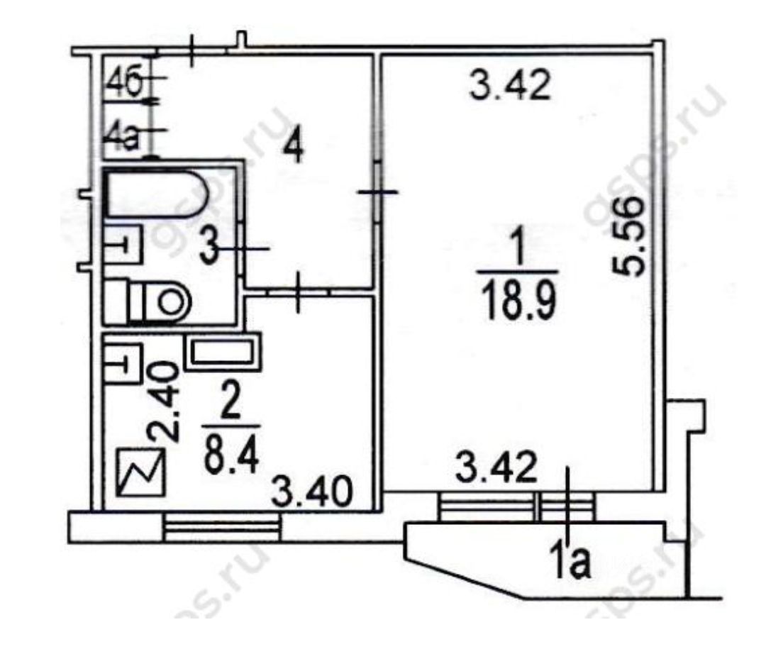 1-комнатная квартира, 40 м² — фото 1