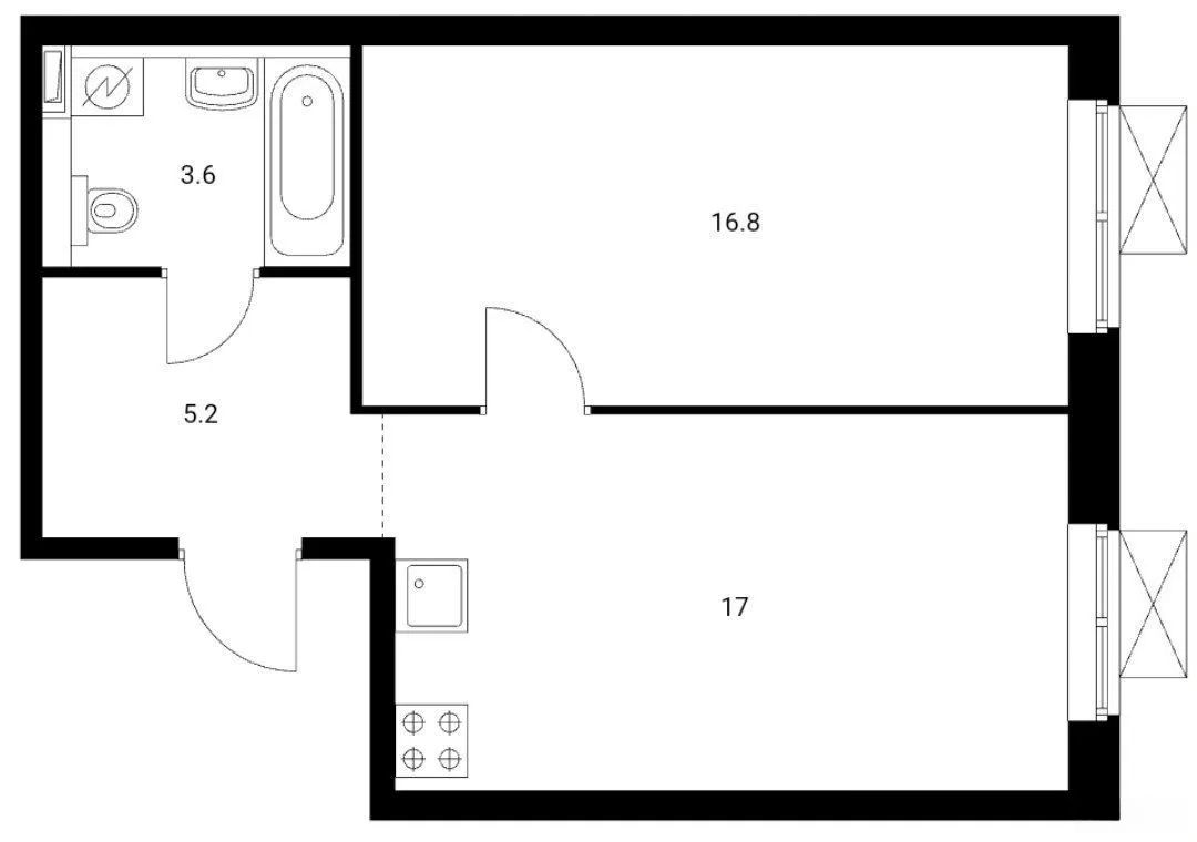 2-комнатная квартира, 45 м² — фото 1