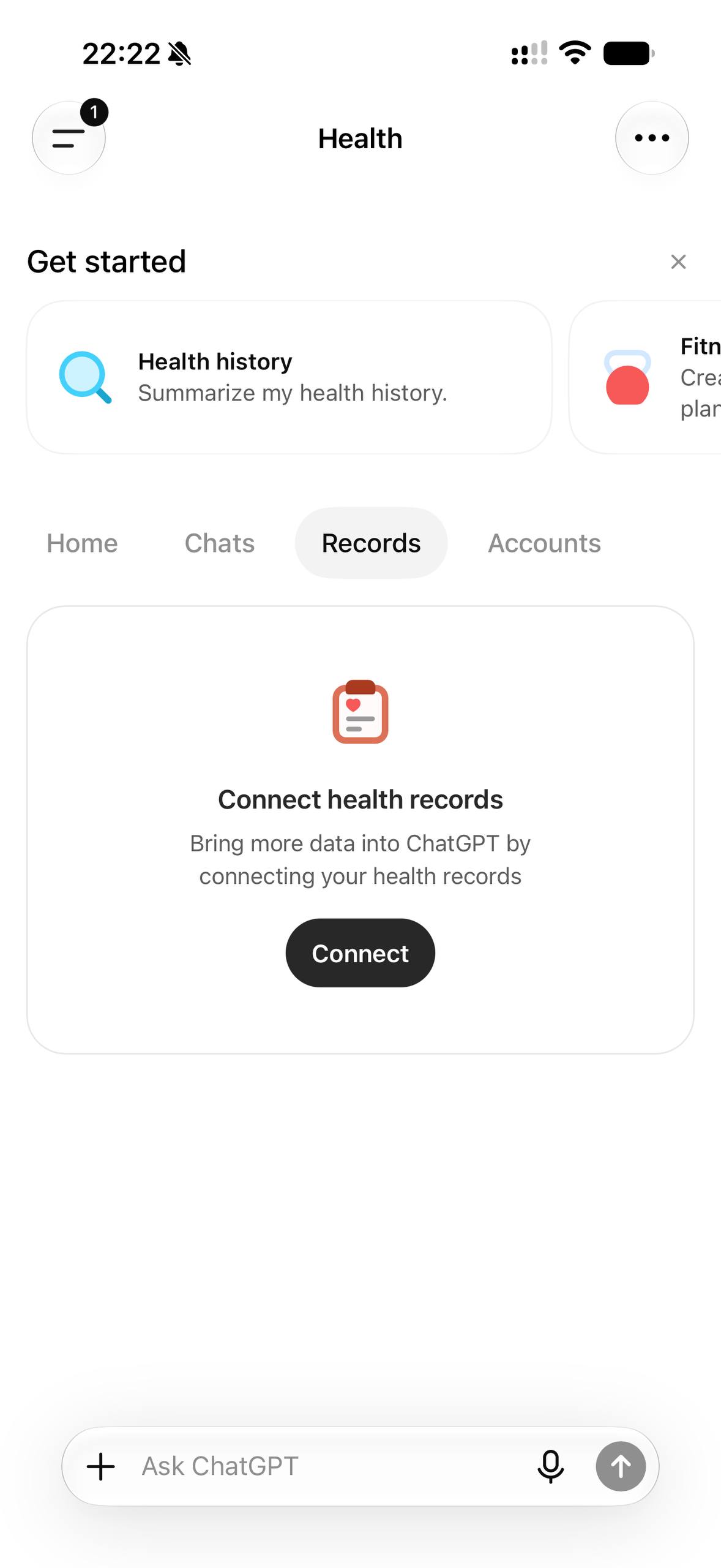 Мне в ChatGPT раскатили опцию Health. Выглядит как приложение в приложении — в хорошем см…, media 2