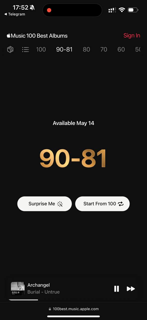 Apple Music запустили проект с говорящим названием. Посмотреть можно тут: 100best.music.a…, медиа 6
