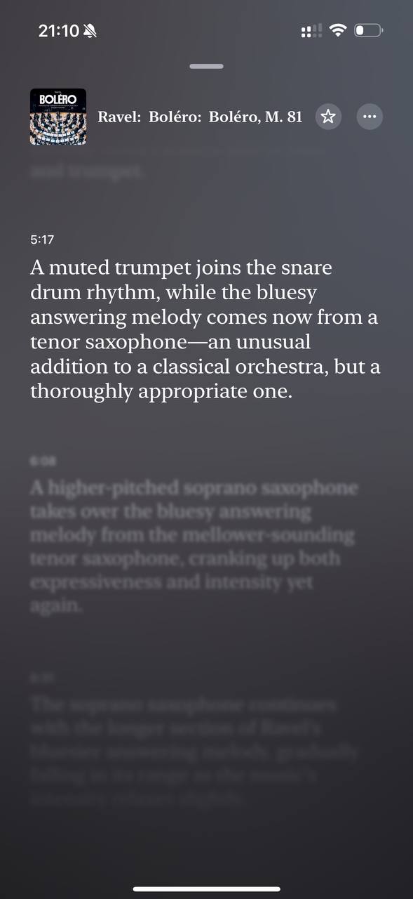 У Apple Music Classical апдейт. Добавили нарратива прослушиваемым произведениям. Серёжа К…, медиа 3