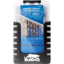 Набор сверл по металлу, 1-10 мм (через 0.5 мм), 19 шт, Р6М5К5, вышлиф, цилиндрический хвостовик Барс - изображение 2