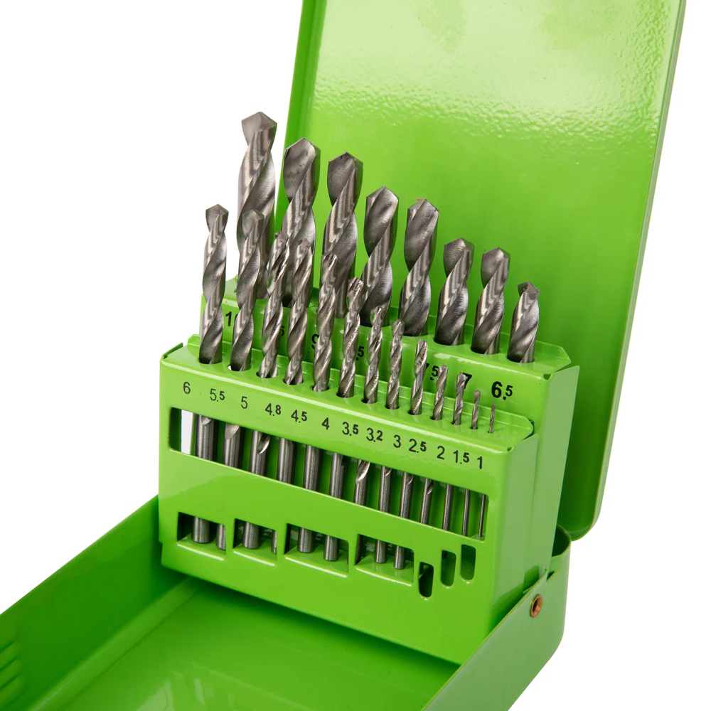 Набор сверл по металлу, 1-10 мм, (через 0.5 мм +3.2 и 4.8 мм), HSS, 21 шт, металлический бокс, цилин - изображение 2