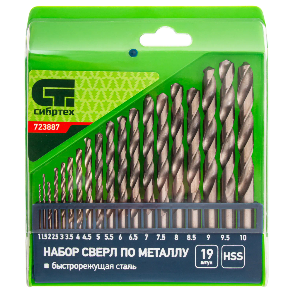 Набор сверл по металлу, 1-10 мм, (через 0.5 мм), HSS, 19 шт, пластиковая коробка, цилиндрический хво - изображение 4
