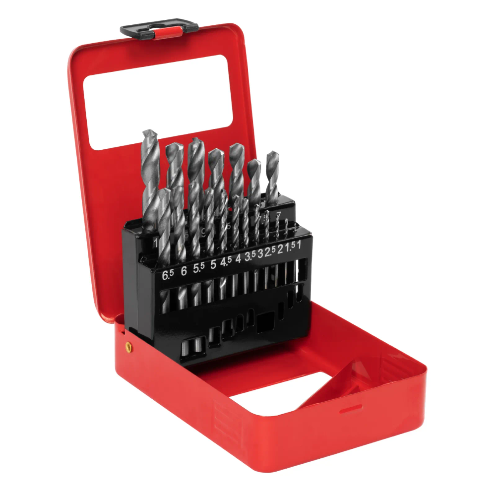 Набор сверл по металлу, 1-10 мм (через 0.5 мм), HSS, 19 шт, металл. коробка, цилиндр. хвостовик