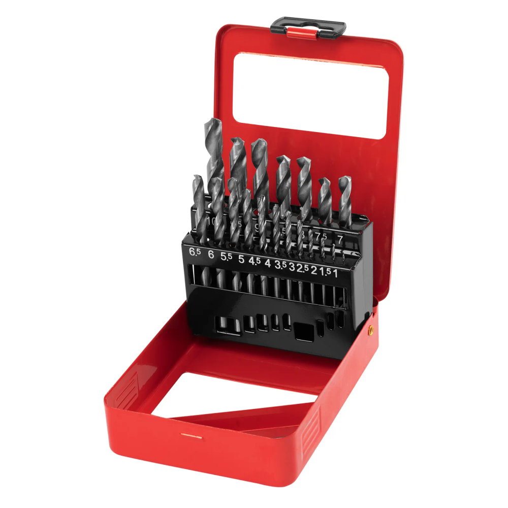 Набор сверл по металлу, 1-10 мм (через 0.5 мм), HSS, 19 шт, металл. коробка, цилиндр. хвостовик - изображение 2