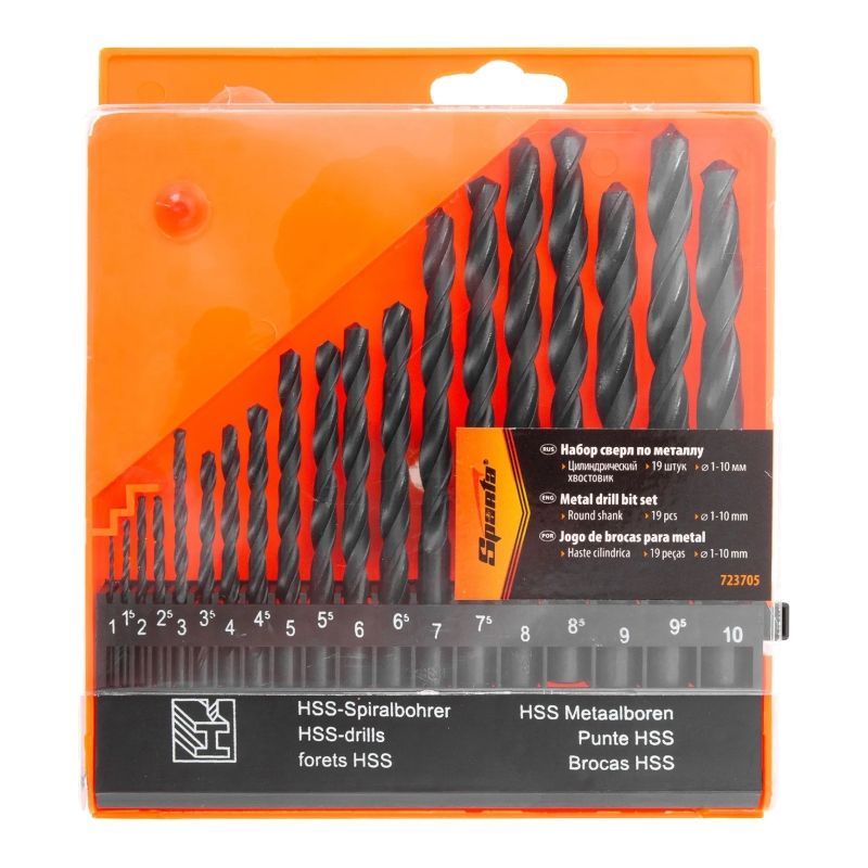 Набор сверл по металлу, 1-10 мм, (через 0.5 мм), HSS, 19 шт, пластиковый бокс, цилиндрический хвостовик - изображение 2