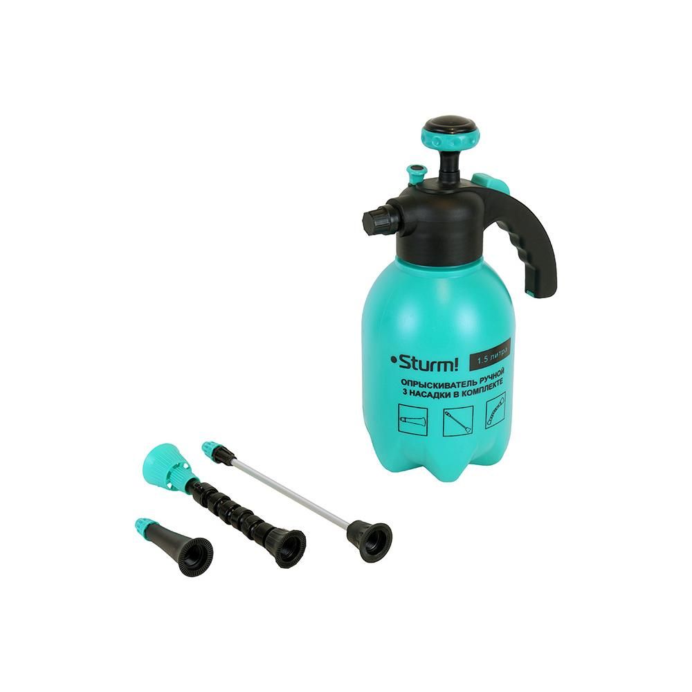 Опрыскиватель ручной 1, 5 л, 3 насадки, с насосом, клапаном сброса давления Sturm!