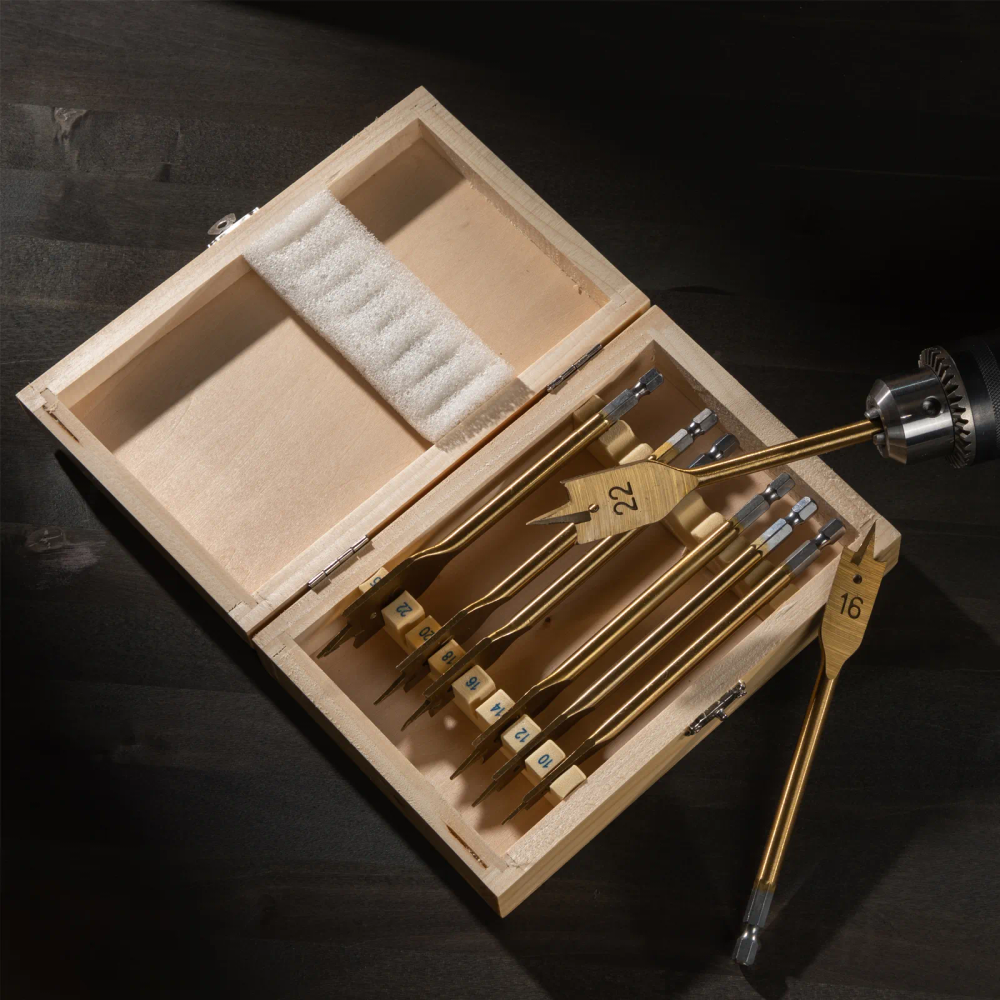 Набор сверл перовых по дереву, 10-12-14-16-18-20-22-25 мм, 8 шт, деревянный кейс Matrix - изображение 7