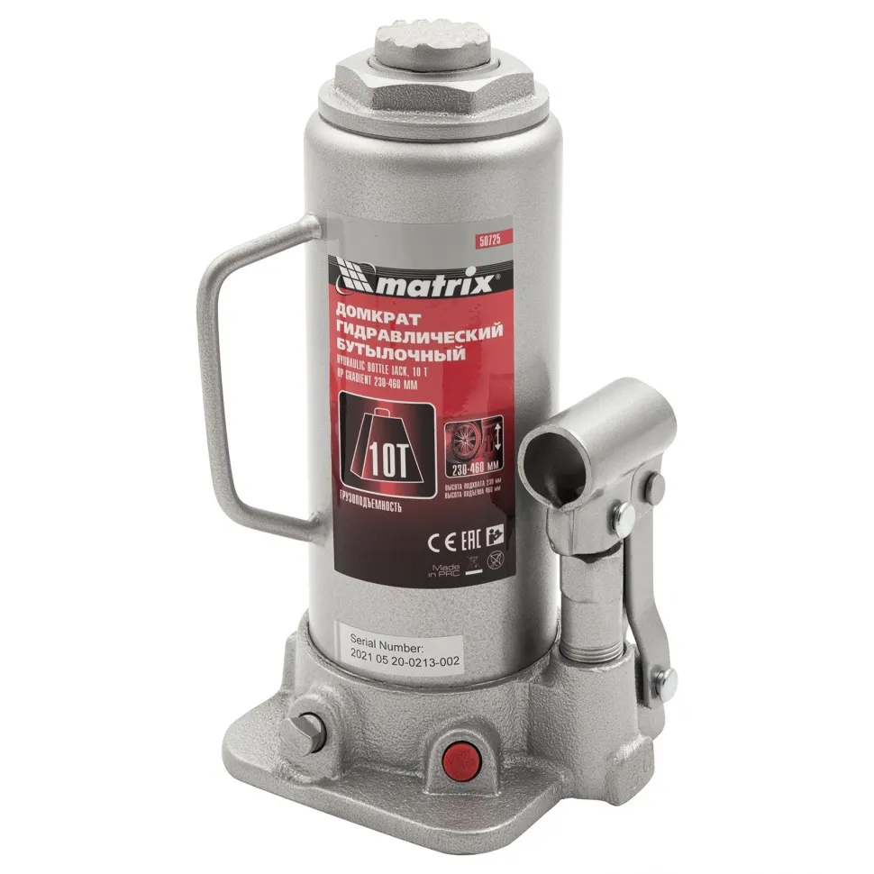 Домкрат гидравлический бутылочный, 10 т, высота подъема 230-460 мм Matrix - изображение 3