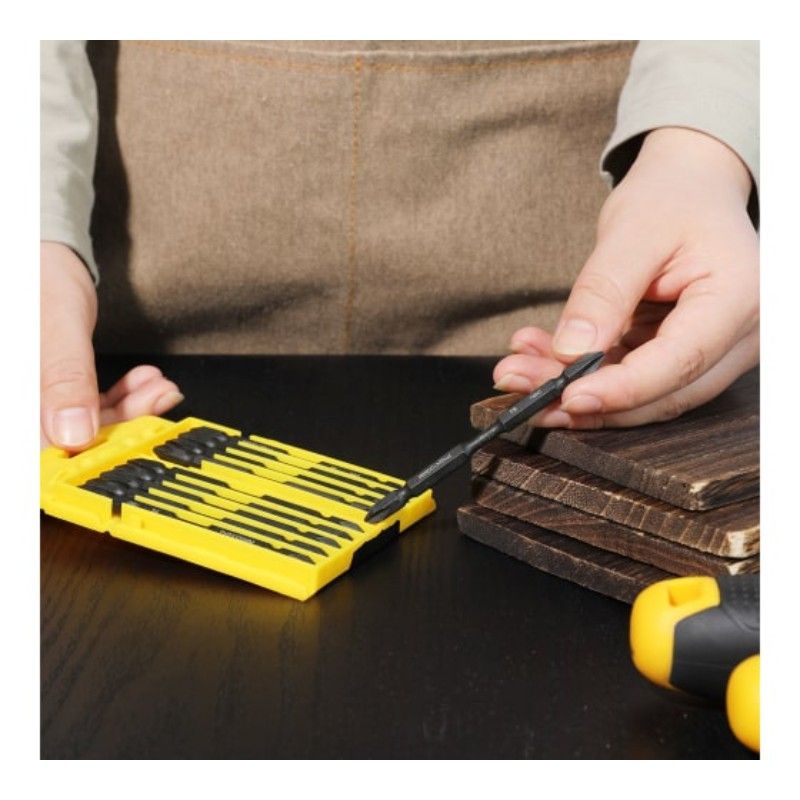 Набор двухсторонних торсионных бит для ударных шуруповертов 10 шт DELI DL252202 PH2х65мм, сталь S2 - изображение 6