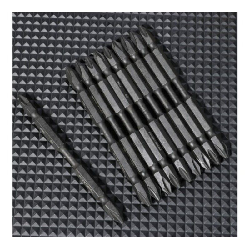 Набор двухсторонних торсионных бит для ударных шуруповертов 10 шт DELI DL253202 PH2х100мм, сталь S2 - изображение 2