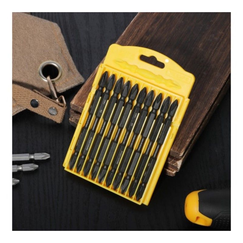 Набор двухсторонних торсионных бит для ударных шуруповертов 10 шт DELI DL253202 PH2х100мм, сталь S2 - изображение 5