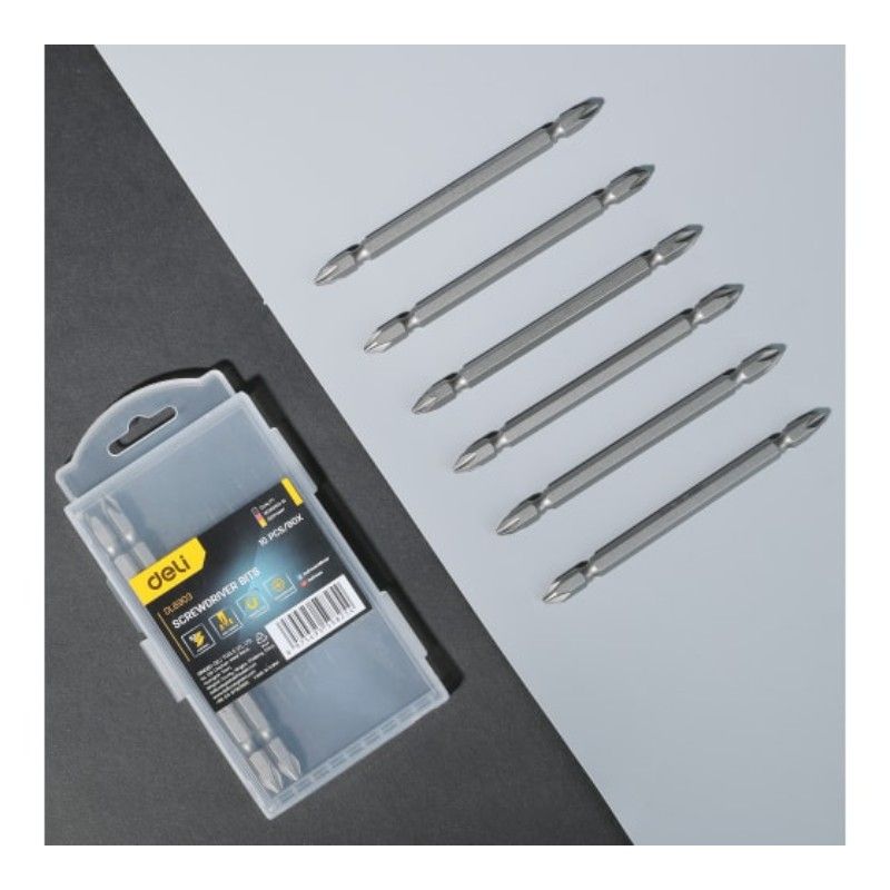 Набор двухсторонних бит 10 шт DELI DL6903 PH2х110мм, сталь S2 с твердостью 58-60HRC, пласт.кейс - изображение 4