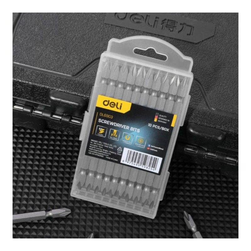 Набор двухсторонних бит 10 шт DELI DL6903 PH2х110мм, сталь S2 с твердостью 58-60HRC, пласт.кейс - изображение 5