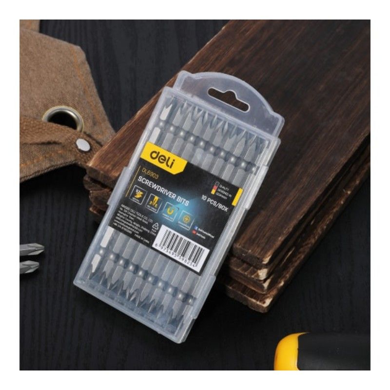 Набор двухсторонних бит 10 шт DELI DL6903 PH2х110мм, сталь S2 с твердостью 58-60HRC, пласт.кейс - изображение 6