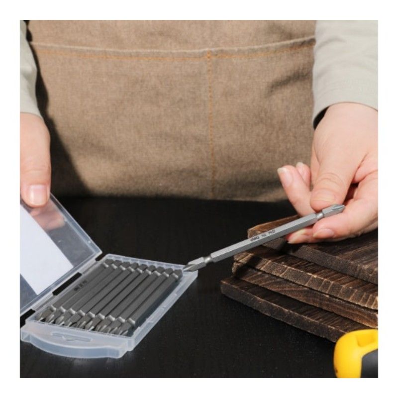 Набор двухсторонних бит 10 шт DELI DL6903 PH2х110мм, сталь S2 с твердостью 58-60HRC, пласт.кейс - изображение 7