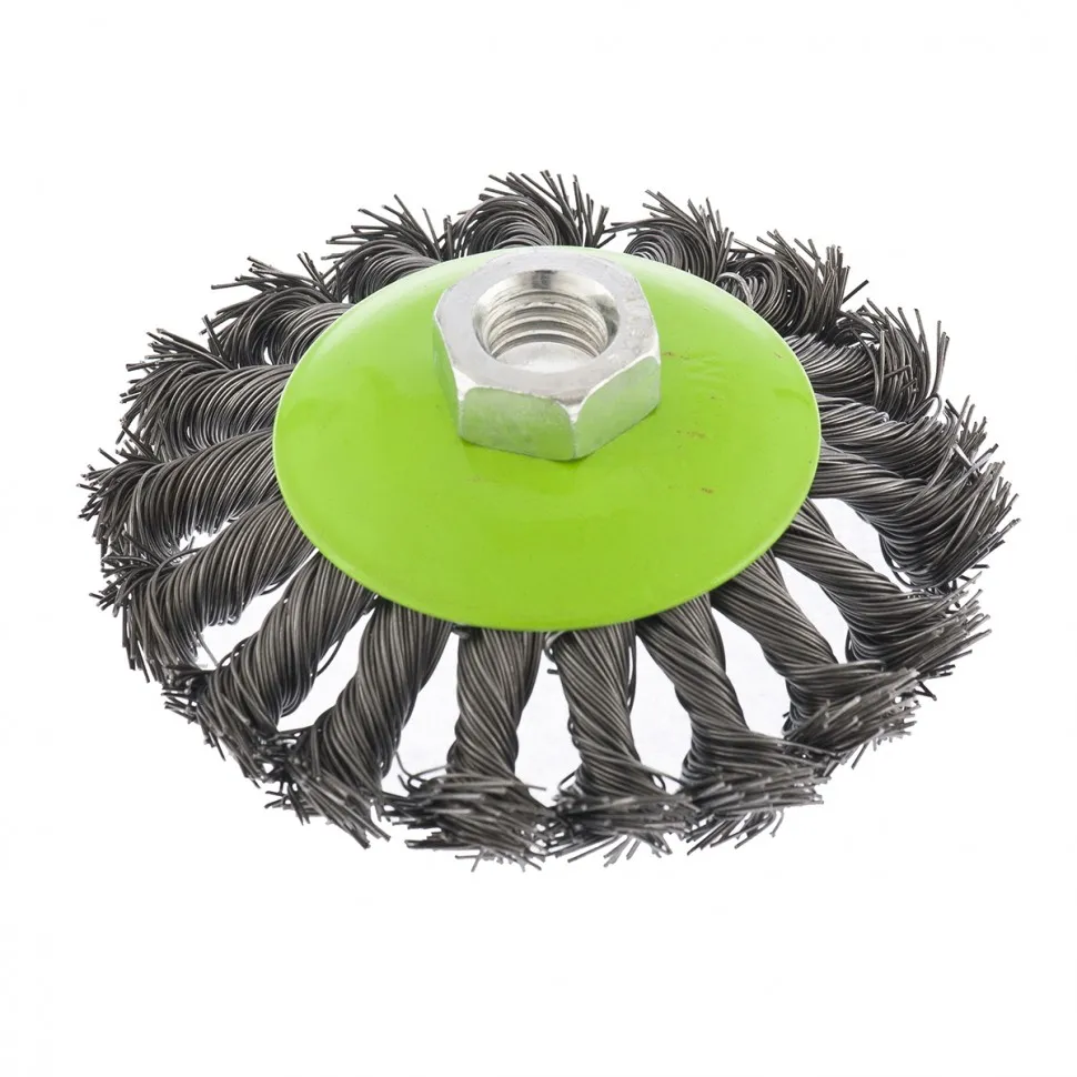 Щетка для УШМ, 100 мм, М14, тарелка, крученая металлическая проволока Сибртех - изображение 3