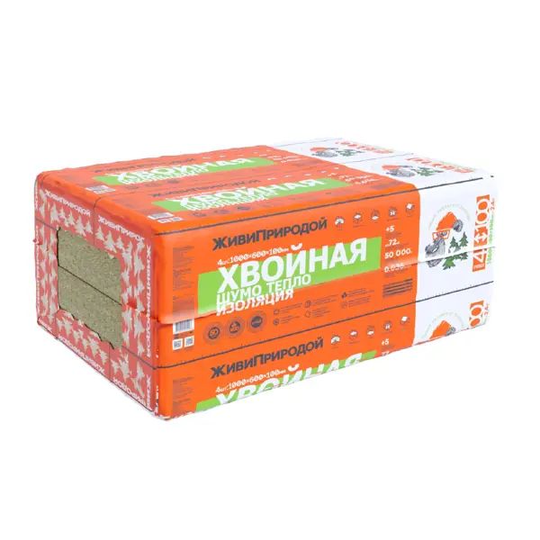 Хвойная шумо-теплоизоляция СОЛНЦЕ ЖивиПриродой 100 мм 600x1000 мм 2.4 м2