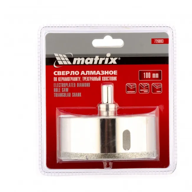 Сверло алмазное по керамограниту, 100х67 мм, трехгранный хвостовик Matrix - изображение 3