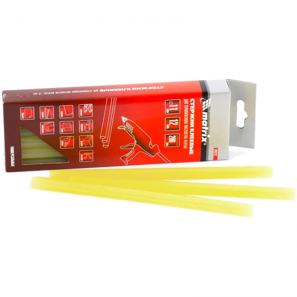 Стержни клеевые, желтый, 11х200 мм, в упаковке 12 шт Matrix