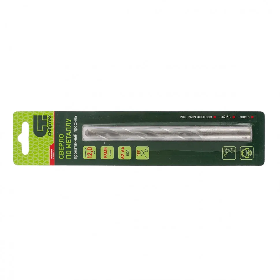 Сверло по металлу 12 мм, Р6М5 Сибртех