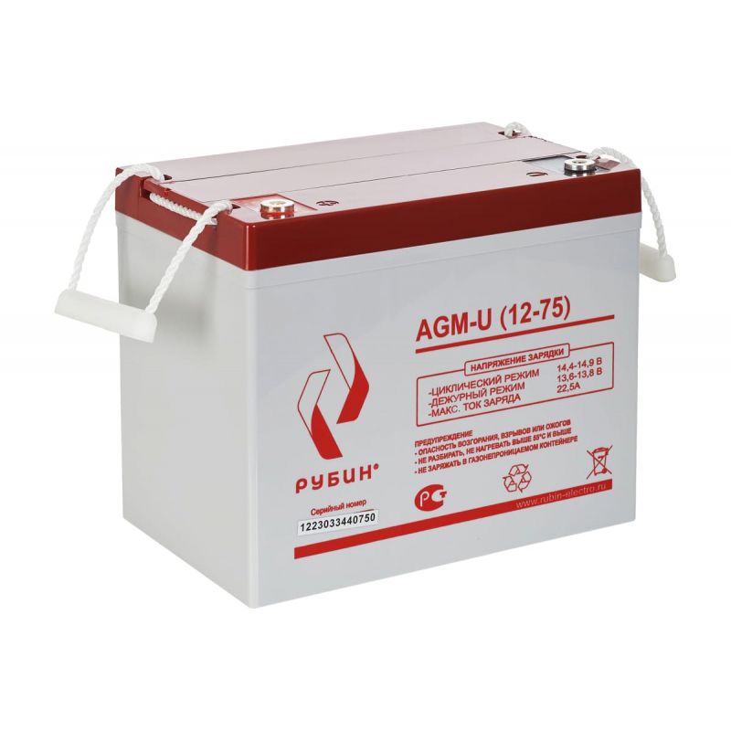 Аккумуляторная батарея Рубин 12V 75Ah AGM (22.5kg)